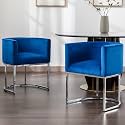 RIVOVA Upholstered Dining Chairs Set of 2, Modern Barrel Side Armchair Dining Room Chairs Comfy Armchair Kitchen Side Chair with Chrome Metal Legs, Blue Velvet