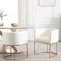 RIVOVA Upholstered Dining Chairs Set of 2, Modern Barrel Side Armchair Upholstered Dining Room Chairs Comfy Armchair Kitchen Side Chair for Living Room, White PU Leather