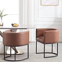 RIVOVA Upholstered Dining Chairs Set of 2, Modern Barrel Side Armchair Upholstered Dining Room Chairs Comfy Armchair Kitchen Side Chair for Living Room, Brown PU Leather