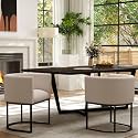 RIVOVA Upholstered Dining Chairs Set of 2, Modern Barrel Side Armchair Upholstered Dining Room Chairs Comfy Armchair Kitchen Side Chair for Living Room, Linen Beige