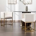 RIVOVA Upholstered Dining Chairs Set of 2, Modern Barrel Side Armchair Upholstered Dining Room Chairs Comfy Armchair Kitchen Side Chair with Golden Metal Legs, White Velvet