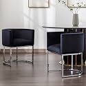 RIVOVA Upholstered Dining Chairs Set of 2, Modern Barrel Side Armchair Dining Room Chairs Comfy Armchair Kitchen Side Chair with Chrome Metal Legs, Black Velvet