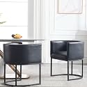 RIVOVA Upholstered Dining Chairs Set of 2, Modern Barrel Side Armchair Upholstered Dining Room Chairs Comfy Armchair Kitchen Side Chair for Living Room, Black PU Leather