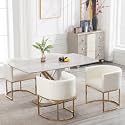 RIVOVA Upholstered Dining Chairs Set of 4, Modern Barrel Side Armchair Upholstered Dining Room Chairs Comfy Armchair Kitchen Side Chair for Living Room, White PU Leather