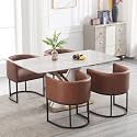 RIVOVA Upholstered Dining Chairs Set of 4, Modern Barrel Side Armchair Upholstered Dining Room Chairs Comfy Armchair Kitchen Side Chair for Living Room, Brown PU Leather