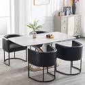 RIVOVA Upholstered Dining Chairs Set of 4, Modern Barrel Side Armchair Upholstered Dining Room Chairs Comfy Armchair Kitchen Side Chair for Living Room, Black PU Leather
