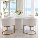 RIVOVA Upholstered Dining Chairs Set of 4, Modern Barrel Side Armchair Upholstered Dining Room Chairs Comfy Armchair Kitchen Side Chair with Golden Metal Legs, White Velvet
