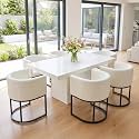 RIVOVA Upholstered Dining Chairs Set of 6, Modern Barrel Side Armchair Upholstered Dining Room Chairs Comfy Armchair Kitchen Side Chair for Living Room, White PU Leather