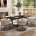 RIVOVA Upholstered Dining Chairs Set of 6, Modern Barrel Side Armchair Upholstered Dining Room Chairs Comfy Armchair Kitchen Side Chair for Living Room, Linen Beige