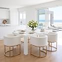 RIVOVA Upholstered Dining Chairs Set of 6, Modern Barrel Side Armchair Upholstered Dining Room Chairs Comfy Armchair Kitchen Side Chair with Golden Metal Legs, White Velvet