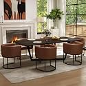 RIVOVA Upholstered Dining Chairs Set of 6, Modern Barrel Side Armchair Upholstered Dining Room Chairs Comfy Armchair Kitchen Side Chair for Living Room, Brown PU Leather