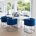 RIVOVA Upholstered Dining Chairs Set of 6, Modern Barrel Side Armchair Dining Room Chairs Comfy Armchair Kitchen Side Chair with Chrome Metal Legs, Blue Velvet
