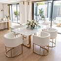RIVOVA Upholstered Dining Chairs Set of 6, Modern Barrel Side Armchair Upholstered Dining Room Chairs Comfy Armchair Kitchen Side Chair for Living Room, White PU Leather