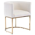 RIVOVA White Dining Chair Mid Century Modern Dining Chair with Golden Metal Legs, Velvet Upholstered Accent Arm Chair for Dining Room, Kitchen, Vanity, Living Room