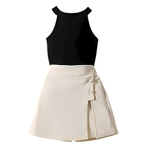 RIYANSHI Girls Sleeveless Ribbed Top Button