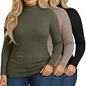 Riyiper 3 Pack Womens Plus Size Turtleneck Top Ribbed Base Layer