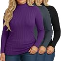 Riyiper 3 Pack Womens Plus Size Turtleneck Top Ribbed Base Layer