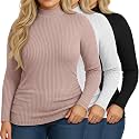 Riyiper 3 Pack Womens Plus Size Turtleneck Top Ribbed Base Layer