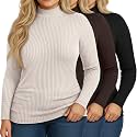 Riyiper 3 Pack Womens Plus Size Turtleneck Top Ribbed Base Layer
