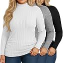 Riyiper 3 Pack Womens Plus Size Turtleneck Top Ribbed Base Layer