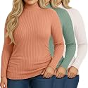 Riyiper 3 Pack Womens Plus Size Turtleneck Top Ribbed Base Layer
