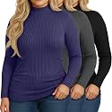 Riyiper 3 Pack Womens Plus Size Turtleneck Top Ribbed Base Layer