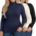 Riyiper 3 Pack Womens Plus Size Turtleneck Top Ribbed Base Layer