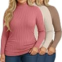 Riyiper 3 Pack Womens Plus Size Turtleneck Top Ribbed Base Layer