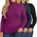 Riyiper 3 Pack Womens Plus Size Turtleneck Top Ribbed Base Layer