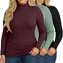Riyiper 3 Pack Womens Plus Size Turtleneck Top Ribbed Base Layer