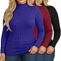 Riyiper 3 Pack Womens Plus Size Turtleneck Top Ribbed Base Layer