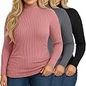 Riyiper 3 Pack Womens Plus Size Turtleneck Top Ribbed Base Layer