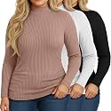 Riyiper 3 Pack Womens Plus Size Turtleneck Top Ribbed Base Layer