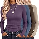 Riyiper 4 Pack Womens Cotton Mockneck Ribbed Long Sleeve Tops