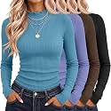 Riyiper 4 Pack Womens Cotton Mockneck Ribbed Long Sleeve Tops