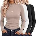 Riyiper 4 Pack Womens Cotton Mockneck Ribbed Long Sleeve Tops