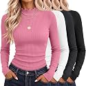 Riyiper 4 Pack Womens Cotton Mockneck Ribbed Long Sleeve Tops