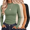 Riyiper 4 Pack Womens Cotton Mockneck Ribbed Long Sleeve Tops