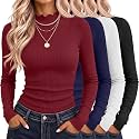 Riyiper 4 Pack Womens Cotton Mockneck Ribbed Long Sleeve Tops
