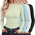Riyiper 4 Pack Womens Cotton Mockneck Ribbed Long Sleeve Tops