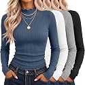 Riyiper 4 Pack Womens Cotton Mockneck Ribbed Long Sleeve Tops