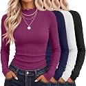 Riyiper 4 Pack Womens Cotton Mockneck Ribbed Long Sleeve Tops
