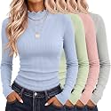 Riyiper 4 Pack Womens Cotton Mockneck Ribbed Long Sleeve Tops