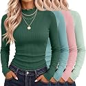 Riyiper 4 Pack Womens Cotton Mockneck Ribbed Long Sleeve Tops