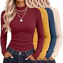 Riyiper 4 Pack Womens Cotton Mockneck Ribbed Long Sleeve Tops