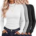Riyiper 4 Pack Womens Cotton Mockneck Ribbed Long Sleeve Tops