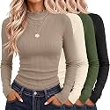 Riyiper 4 Pack Womens Cotton Mockneck Ribbed Long Sleeve Tops