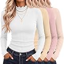 Riyiper 4 Pack Womens Cotton Mockneck Ribbed Long Sleeve Tops