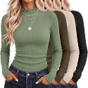 Riyiper 4 Pack Womens Cotton Mockneck Ribbed Long Sleeve Tops