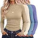 Riyiper 4 Pack Womens Cotton Mockneck Ribbed Long Sleeve Tops